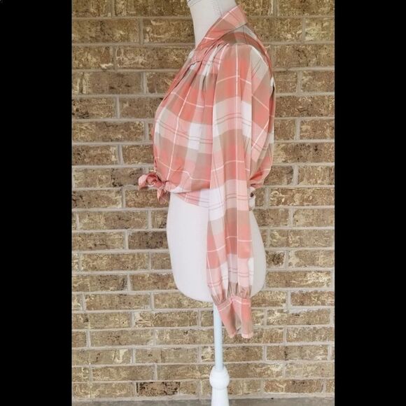 Sherbet 70s plaid button up top - Picture 2 of 5